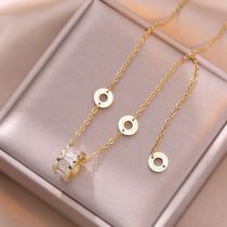 Fashion Gold Titanium Steel Diamond Ring Necklace