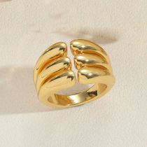 Fashion 3 Layers Of Glossy Surface Gold Plated Copper Geometric Glossy Open Ring