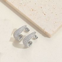 Fashion Full Of Zirconium (silver) Copper Diamond Geometric Earrings