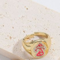 Fashion Rose Red Copper Mushroom Open Ring