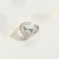 Fashion Striped Heart (silver) Copper And Diamond Love Open Ring