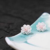 Fashion Pink And White Resin Camellia Stud Earrings