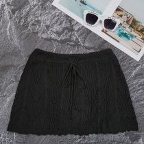 Fashion Black Polyester Drawstring Lace-up Knitted Cutout Skirt