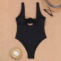 Fashion Ds Black Nylon Three-dimensional Flower Hollow One-piece Swimsuit