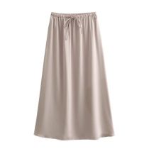 Fashion Light Champagne Satin Drawstring Skirt
