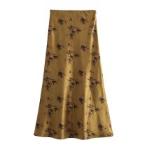 Fashion Gold Satin Print Skirt