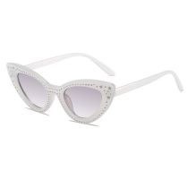 Fashion Gradient Gray Film With White Frame Pc Diamond Cat Eye Sunglasses