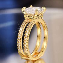 Fashion Gold Copper And Diamond Double Crown Ring