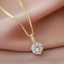 Fashion Gold Copper Diamond Round Necklace