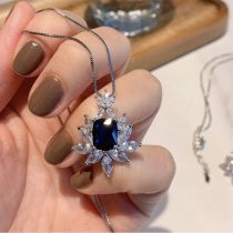 Fashion Blue Copper Diamond Geometric Petal Necklace