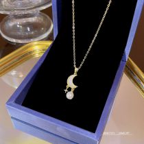 Fashion Golden 52 Titanium Steel Diamond Moon Y-shape Necklace