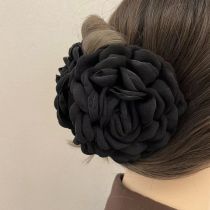 Fashion Large Black Flower Fabric Flower Clip