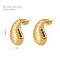 Fashion Gold Titanium Steel Gold-plated Water Drop Texture Earrings