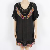 Fashion Black Polyester Crocheted Hollow Sun Protection Blouse