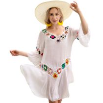 Fashion White Polyester Crocheted Hollow Sun Protection Blouse