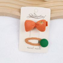 Fashion Orange Round Bean Clip Fabric Bow Pleated Plaid Children's Hair Clip