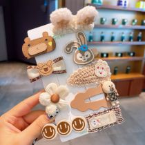 Fashion 2# Smiley 9-piece Set (no Card) Wool Bear Flower Bow Rabbit Ears Smiley Children's Hair Clip