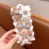 Fashion 3# Coffee Bear 5-piece Set (no Card) Rabbit Ears Cartoon Bow Plaid Children's Hair Tie Set
