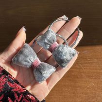 Fashion A Pair Of Gray Hair Ropes Velvet Cotton Bow Children's Hair Rope