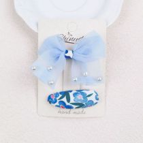 Fashion Pearl Hairpin Blue Floral Flower Hairband Small Bow Children's Hairpin