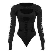 Fashion Black Long Sleeve Cutout Jumpsuit
