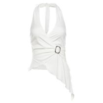 Fashion White Cotton V-neck Halterneck Tank Top