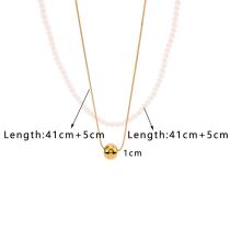 Fashion Gold Stainless Steel Ball Pearl Beads Double Layer Necklace
