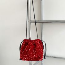 Fashion Red Sequin Drawstring Crossbody Bag