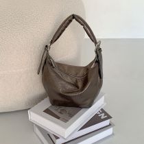Fashion Brown Pu Large Capacity Handbag