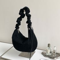 Fashion Black Pleated Large Capacity Crossbody Bag