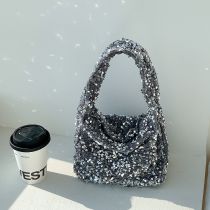 Fashion Silver Gray Sequined Large Capacity Handbag