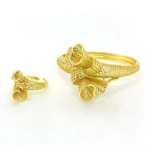 Fashion Gold Gold Plated Copper Hollow Carved Bracelet Ring Set
