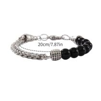 Fashion Black Alloy Geometric Beaded Patchwork Chain Bracelet