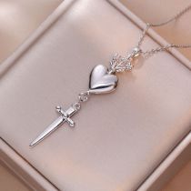 Fashion Silver Titanium Steel Love Sword Necklace