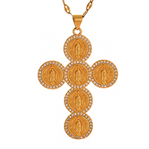 Fashion Golden 4 Titanium Steel Inlaid With Zirconium Cross Portrait Pendant Necklace