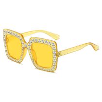 Fashion Yellow Frame Porn Film Pc Diamond Square Sunglasses