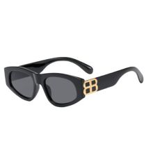 Fashion Black Frame Black And Gray Film Pc Polygon Sunglasses