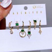 Fashion Gold Copper Inlaid Zirconium Geometric Earring Set