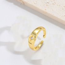 Fashion Cross White Zirconium Gold-plated Copper Geometric Open Ring With Diamonds