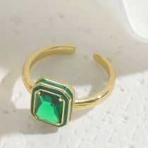 Fashion Green Gold-plated Copper Geometric Open Ring With Diamonds