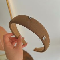 Fashion Brown Five-pointed Star Sponge Headband Fabric Diamond-encrusted Five-pointed Star Wide-brimmed Headband
