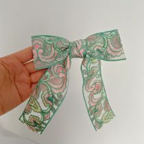 Fashion Green Embroidered Bow Hairpin Cotton And Linen Embroidered Wide-brimmed Hairpin