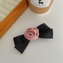 Fashion Black Ribbon Bow Hairpin Fabric Rose Bow Hairpin
