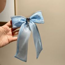 Fashion Blue Rhinestone Bow Hairpin Fabric Diamond-encrusted Love Bow Hairpin