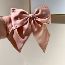 Fashion Orange Pearl Bow Hair Clip Fabric Diamond Bow Hair Clip