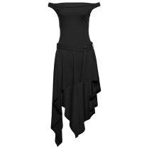 Fashion Black Irregular Knee-length Skirt With Bateau Neckline
