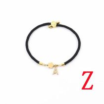 Fashion Black Five-leaf Titanium Steel + Copper Micro-inlaid Letters + Positioning Beads Z Stainless Steel Diamond 26 Letter Flower Bracelet