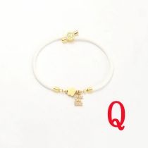Fashion White Five-leaf Titanium Steel + Copper Micro-inlaid Letters + Positioning Beads Q Stainless Steel Diamond 26 Letter Flower Bracelet
