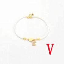 Fashion White Five-leaf Titanium Steel + Copper Micro-inlaid Letters + Positioning Beads V Stainless Steel Diamond 26 Letter Flower Bracelet