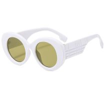 Fashion White Frame Green Film Pc Round Sunglasses